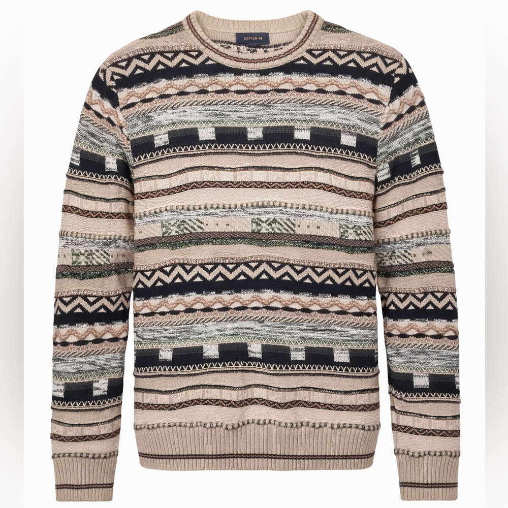 Cotton On Garage Knit Sweater Mens XS Vintage Coogi Style Multi Pattern Crewneck